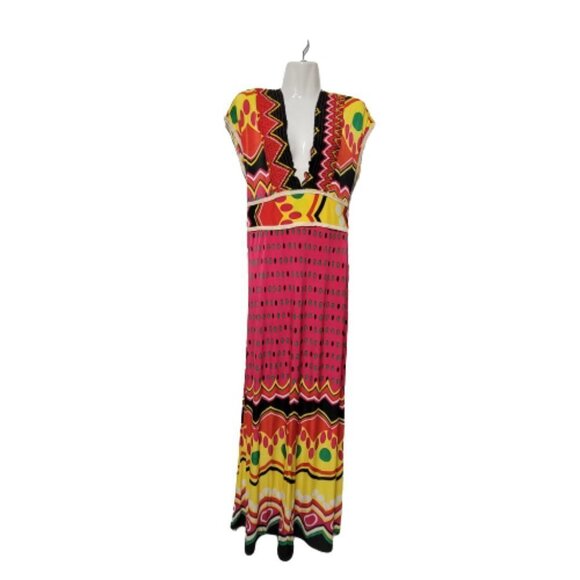 SUMMER Red Maxi Cover up Abstract Print Cap Sleeve Casual Comfy Long Dress - Picture 9 of 13